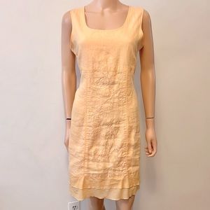 J. Jill Mango Sobet Sheath linen Midi Dress With floral beading in front Women 8